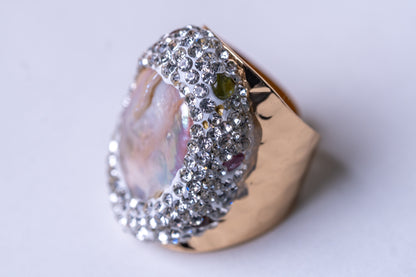 Freshwater Baroque Pearl & Multi-Stones Ring - Adjustable Size