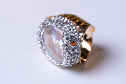 Freshwater Baroque Pearl & Multi-Stones Ring - Adjustable Size