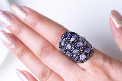 Amethyst Pieces & American Diamonds Zirconia Ring