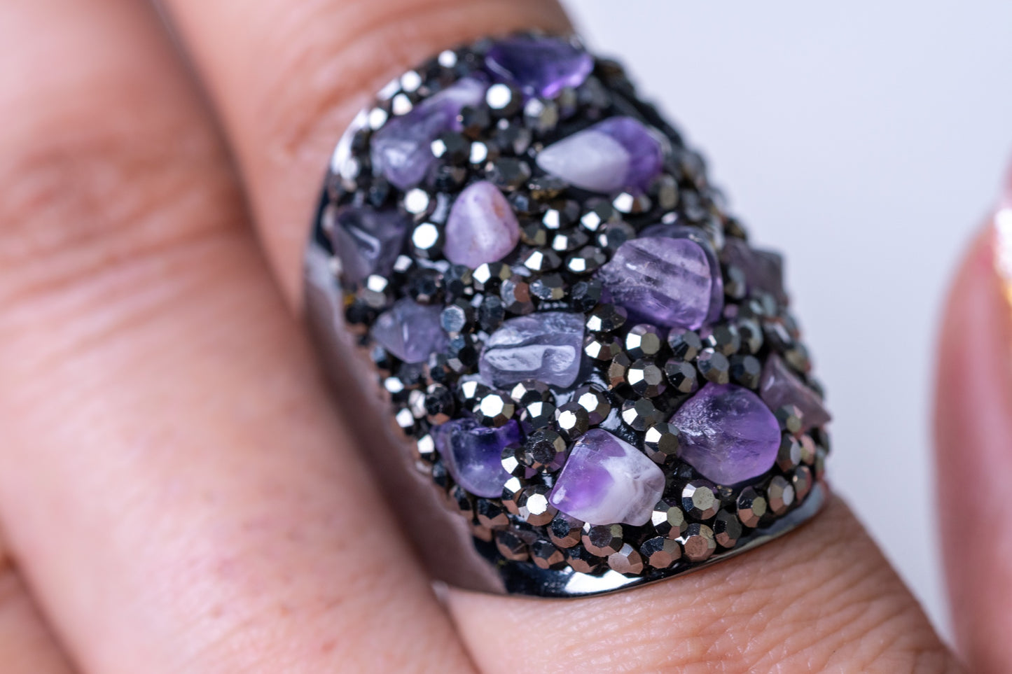 Amethyst Pieces & American Diamonds Zirconia Ring