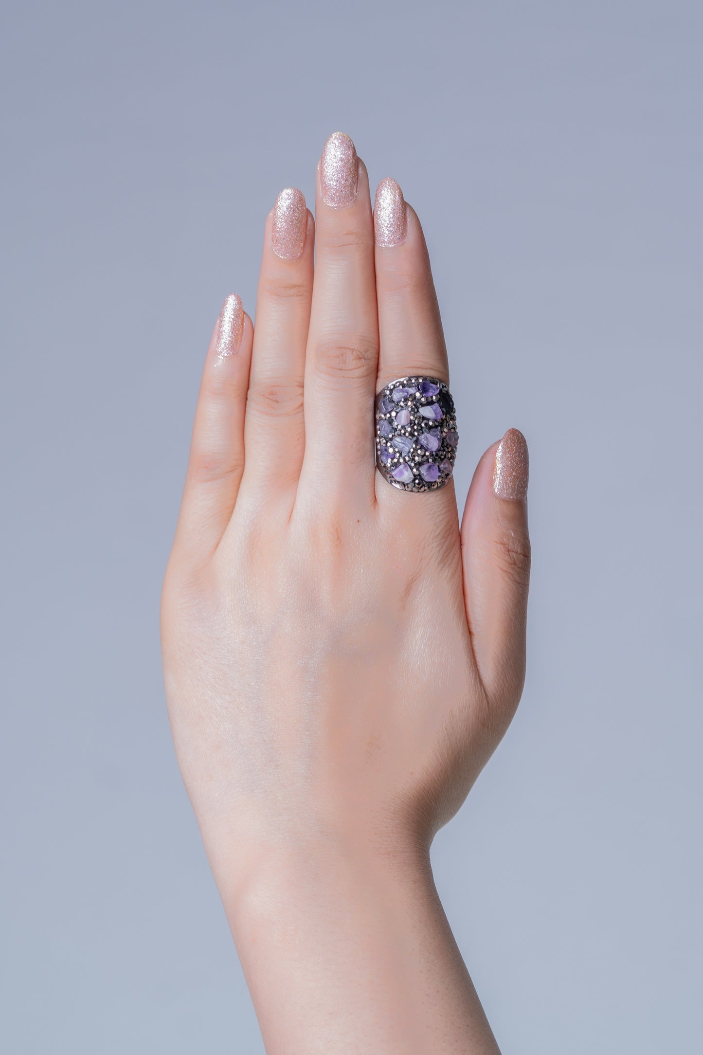 Amethyst Pieces & American Diamonds Zirconia Ring