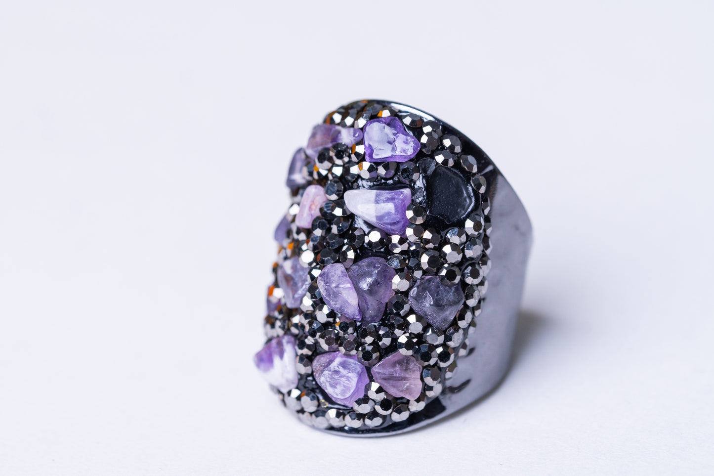 Amethyst Pieces & American Diamonds Zirconia Ring
