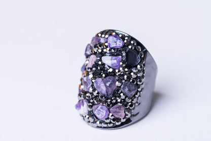 Amethyst Pieces & American Diamonds Zirconia Ring