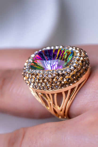 Large Mystic Topaz & American Diamonds Zirconia Ring