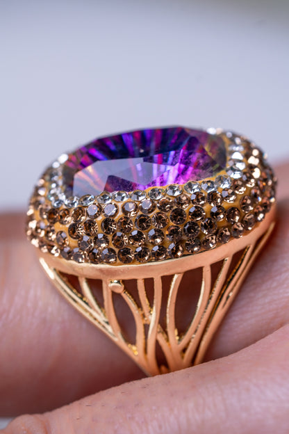 Large Mystic Topaz & American Diamonds Zirconia Ring