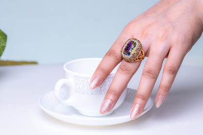 Large Mystic Topaz & American Diamonds Zirconia Ring