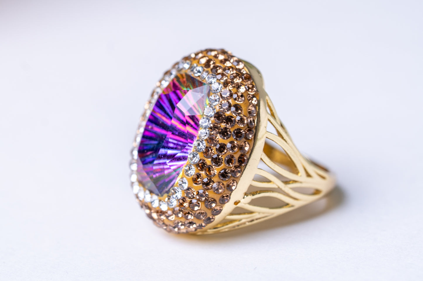 Large Mystic Topaz & American Diamonds Zirconia Ring