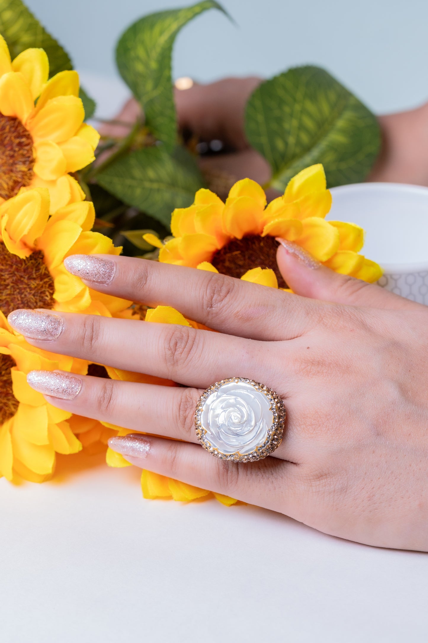 Carved Flower Baroque Pearl Ring