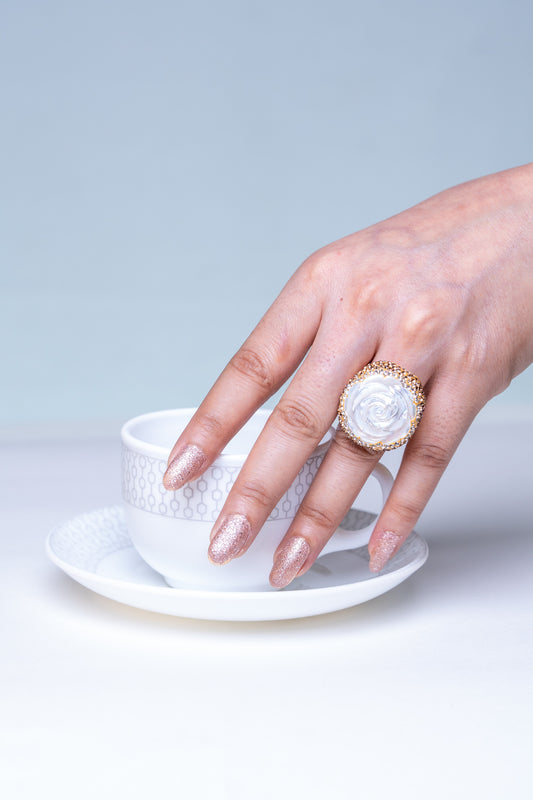 Carved Flower Baroque Pearl Ring