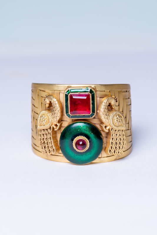 Red Sapphire 22KT Gold Plated Cuff Bracelet
