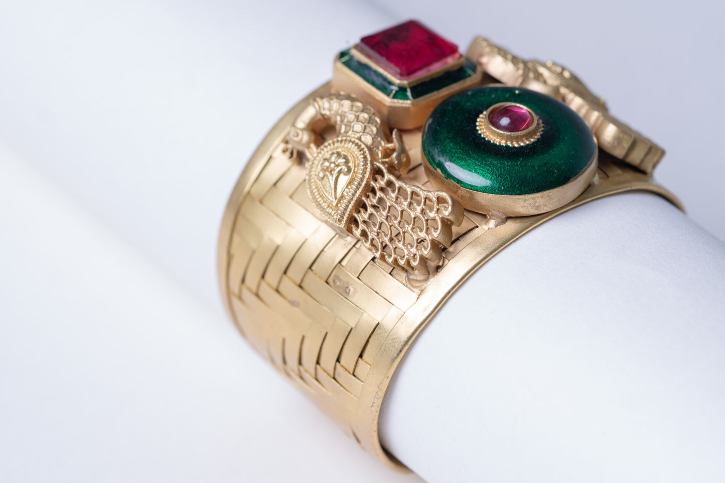 Red Sapphire 22KT Gold Plated Cuff Bracelet