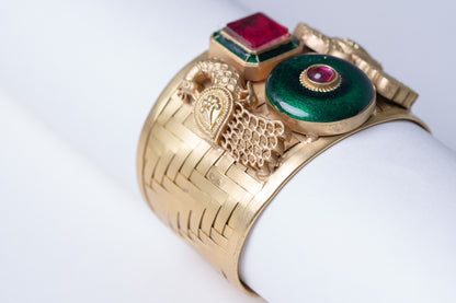 Red Sapphire 22KT Gold Plated Cuff Bracelet