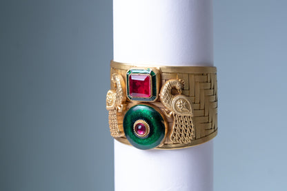 Red Sapphire 22KT Gold Plated Cuff Bracelet