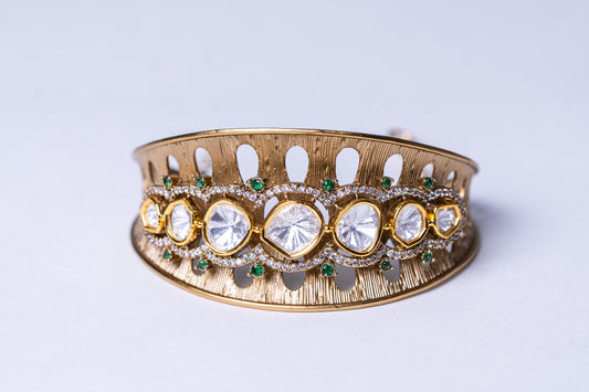 22KT Gold Plated Polki Kundan Moissanite Bracelet