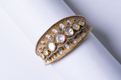 22KT Gold Plated Polki Kundan Moissanite Bracelet - Adjustable Size