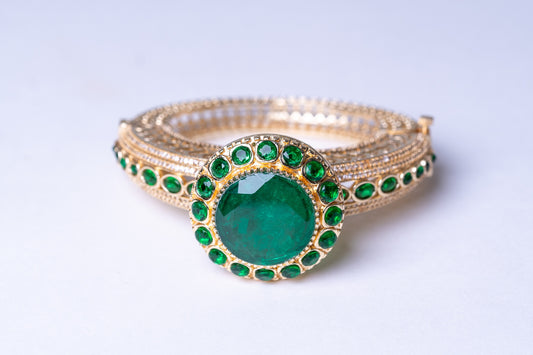 Big Green Emerald 22KT Gold Plated Bracelet