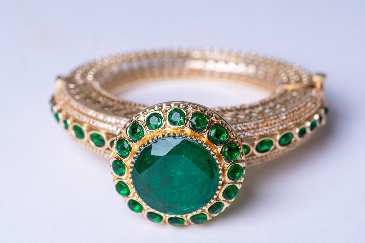 Big Green Emerald 22KT Gold Plated Bracelet