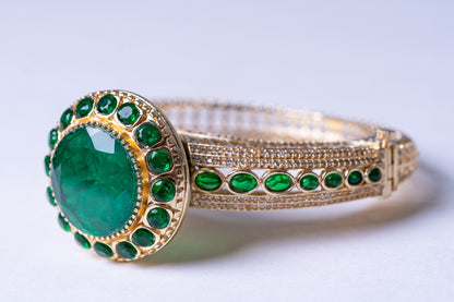 Big Green Emerald 22KT Gold Plated Bracelet