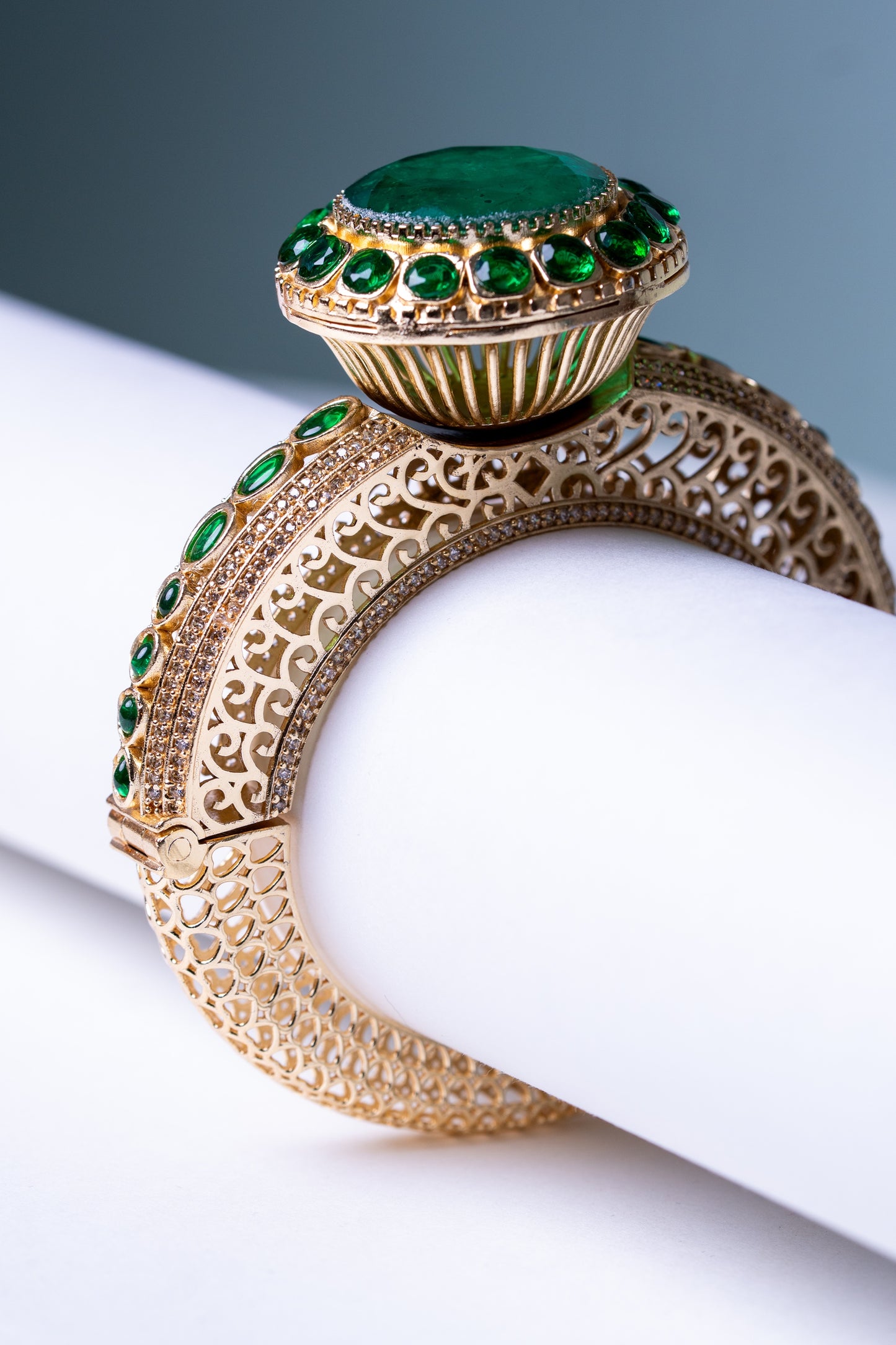 Big Green Emerald 22KT Gold Plated Bracelet