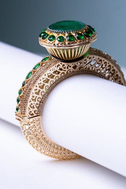 Big Green Emerald 22KT Gold Plated Bracelet