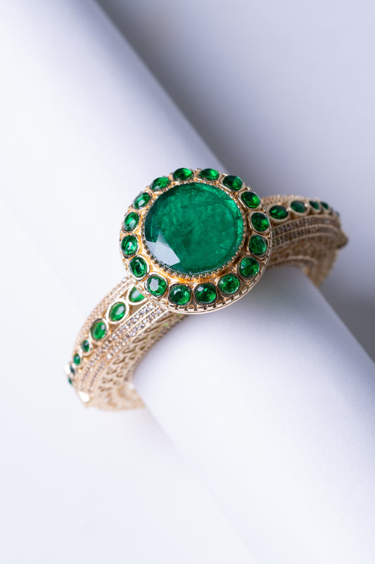 Big Green Emerald 22KT Gold Plated Bracelet