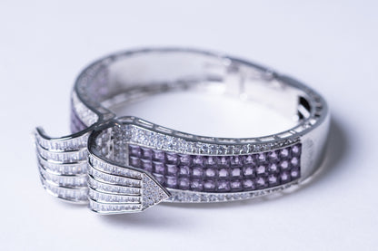 Purple Amethyst Crystals & White American Diamonds Zirconia Bracelet