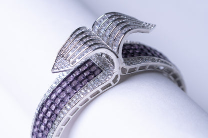 Purple Amethyst Crystals & White American Diamonds Zirconia Bracelet