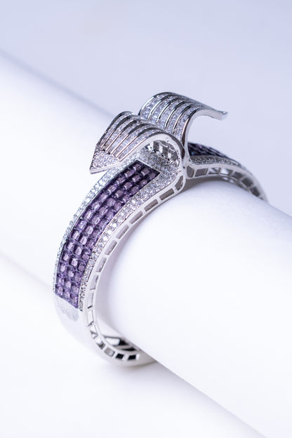 Purple Amethyst Crystals & White American Diamonds Zirconia Bracelet