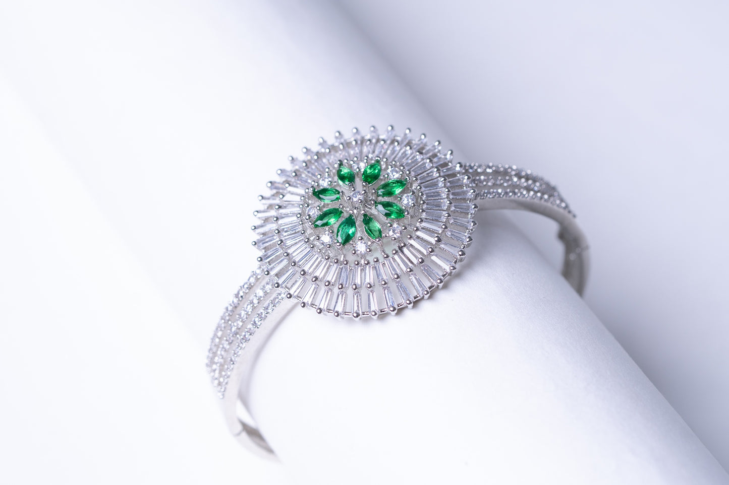 Green Tourmaline & White American Diamonds Zirconia Bracelet