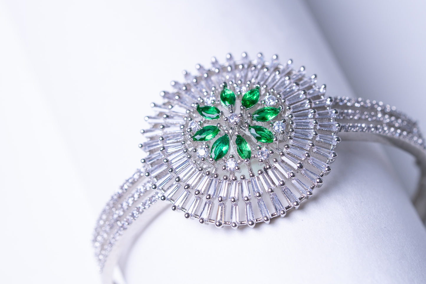 Green Tourmaline & White American Diamonds Zirconia Bracelet