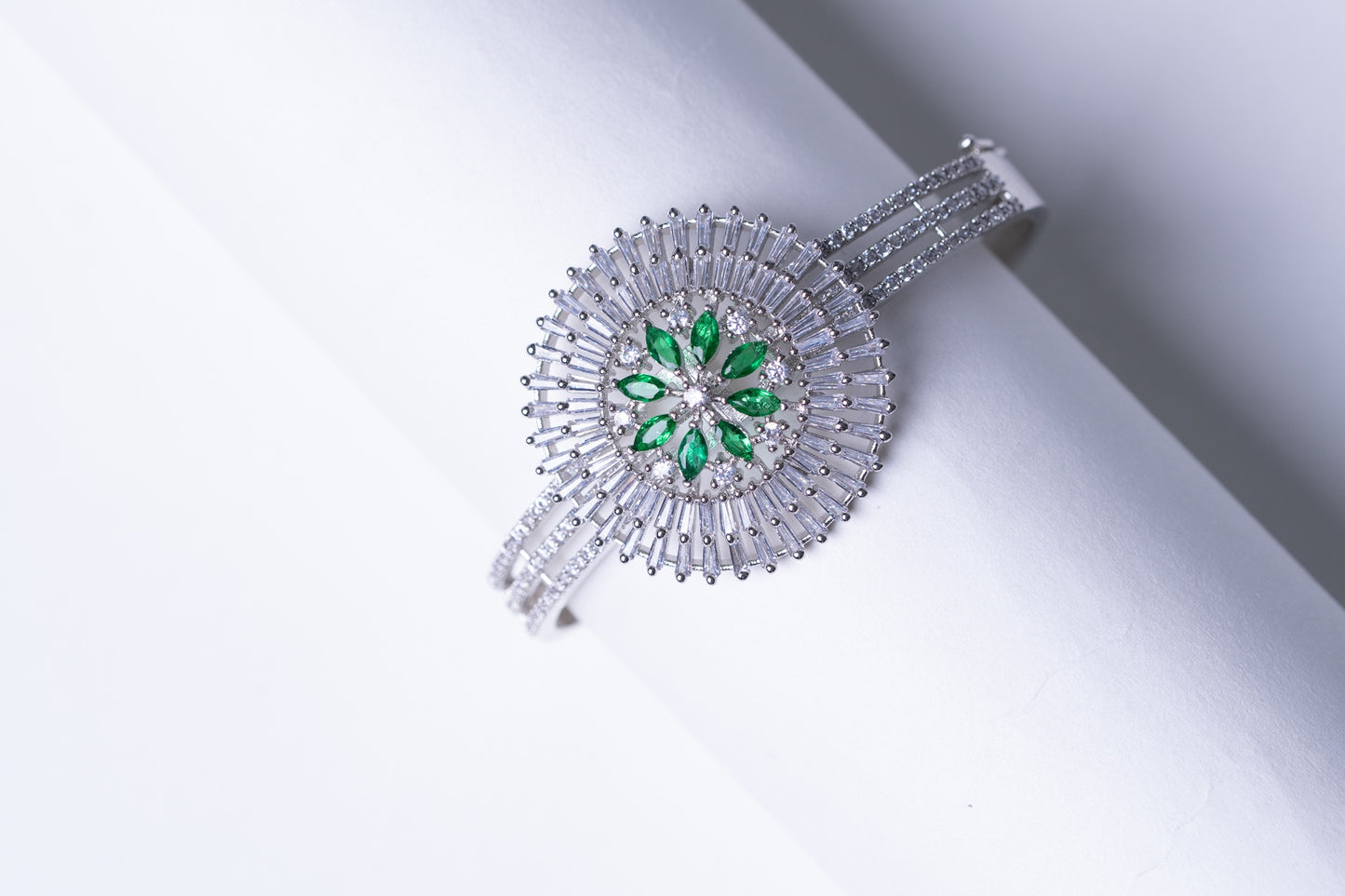 Green Tourmaline & White American Diamonds Zirconia Bracelet