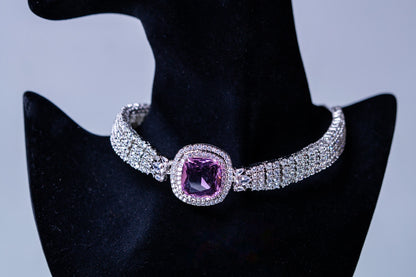Pink Sapphire and CZ Choker with Stud Earrings