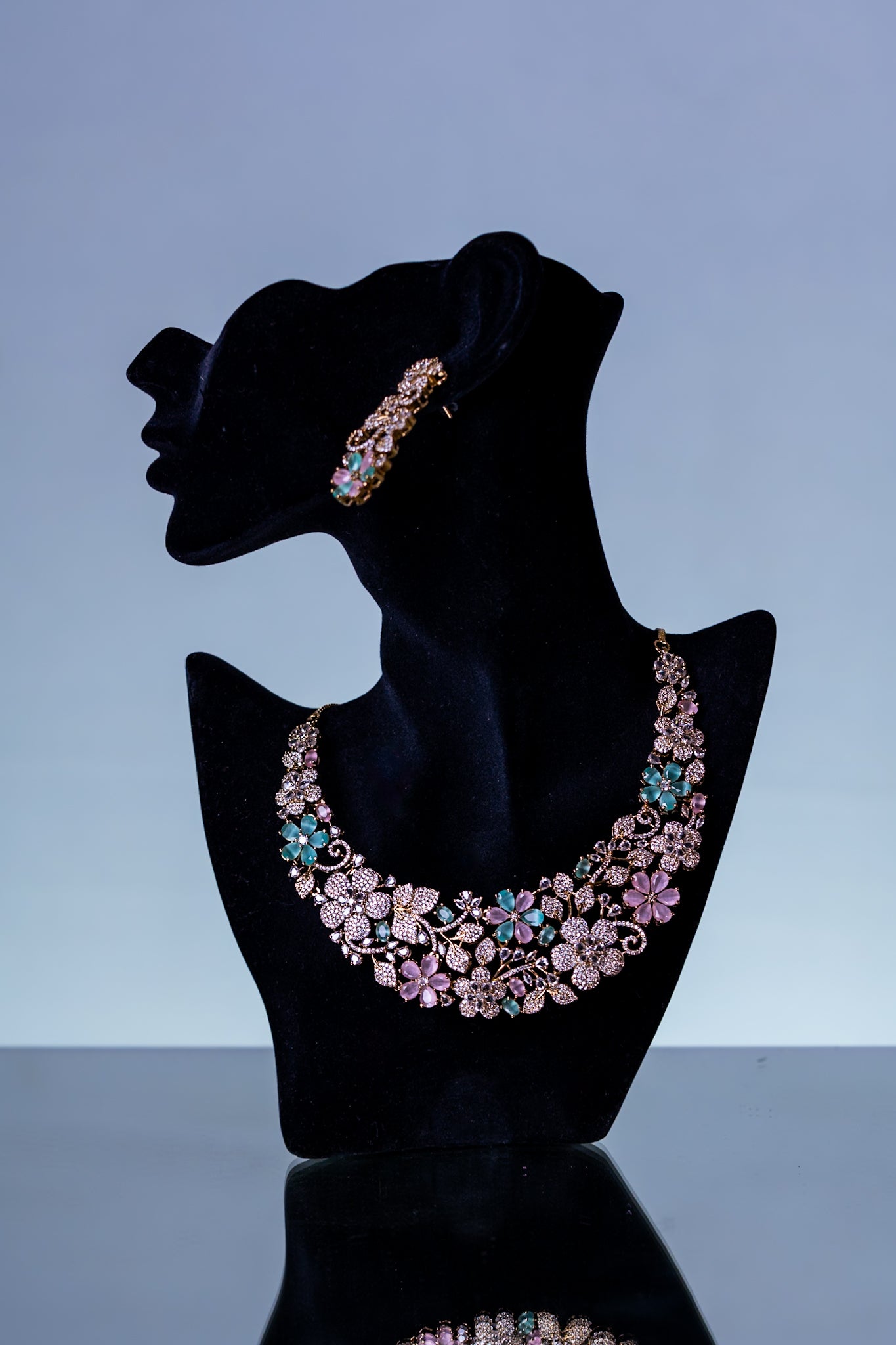 Italian Floral Riviera Necklace Multi-color with long Earrings
