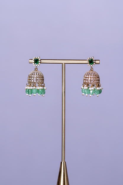 Indian Coral Stone Necklace Set with Jhumka Earrings