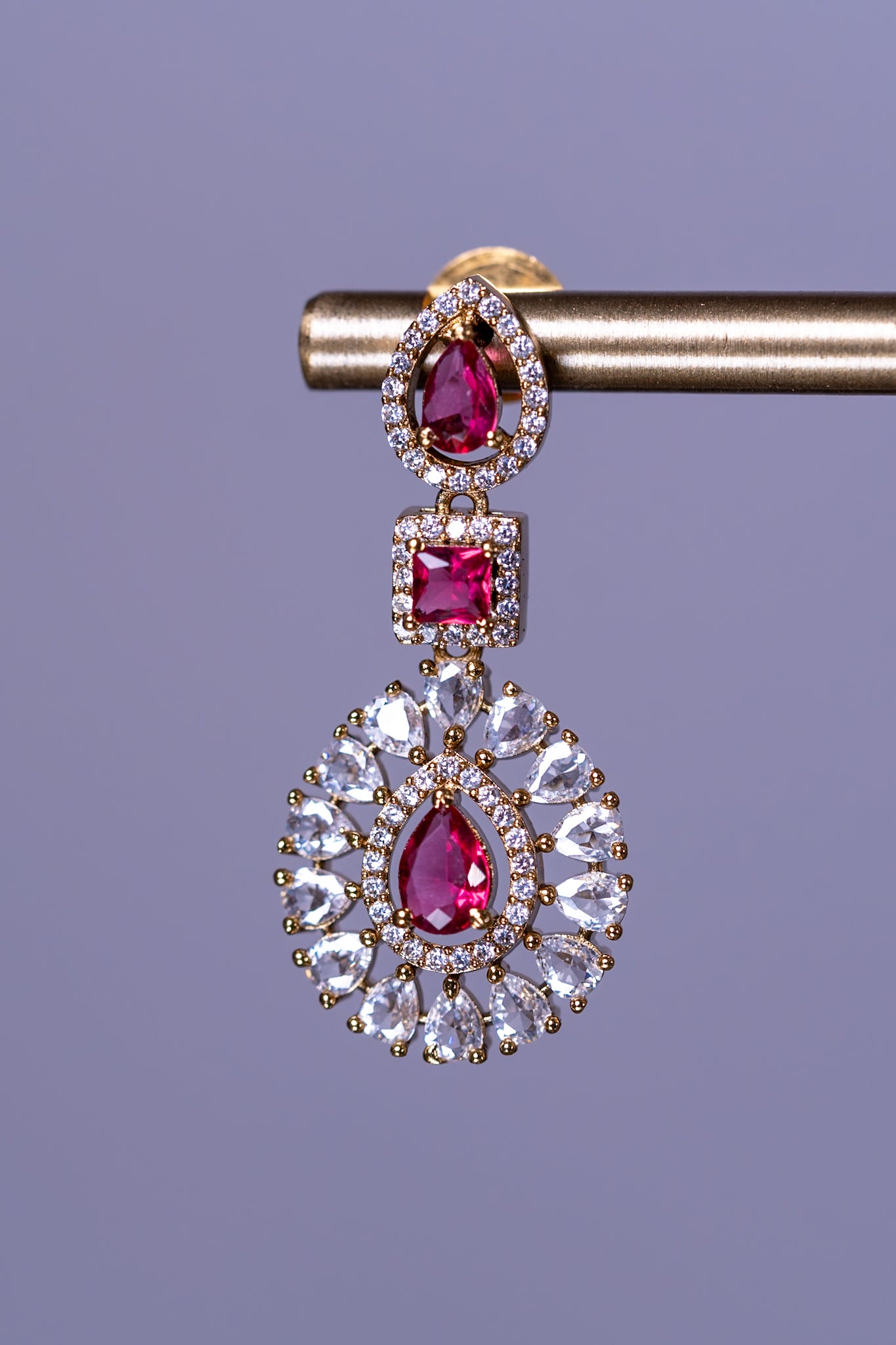 Red Stone Gold Plated Hasli Necklace with Earrings