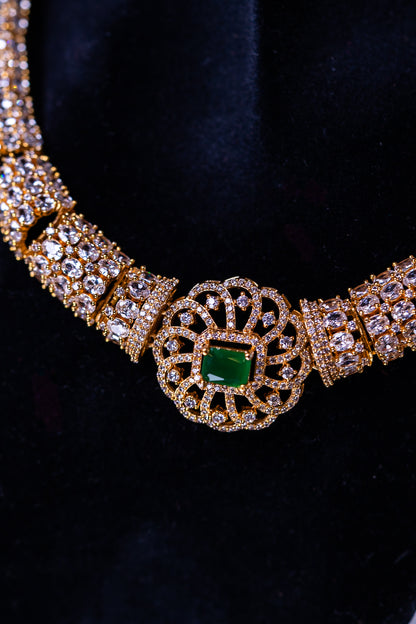 Green Emarald 18KT Gold Plated Hasli Necklace with Earrings
