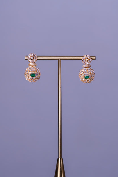 Green Emarald 18KT Gold Plated Hasli Necklace with Earrings