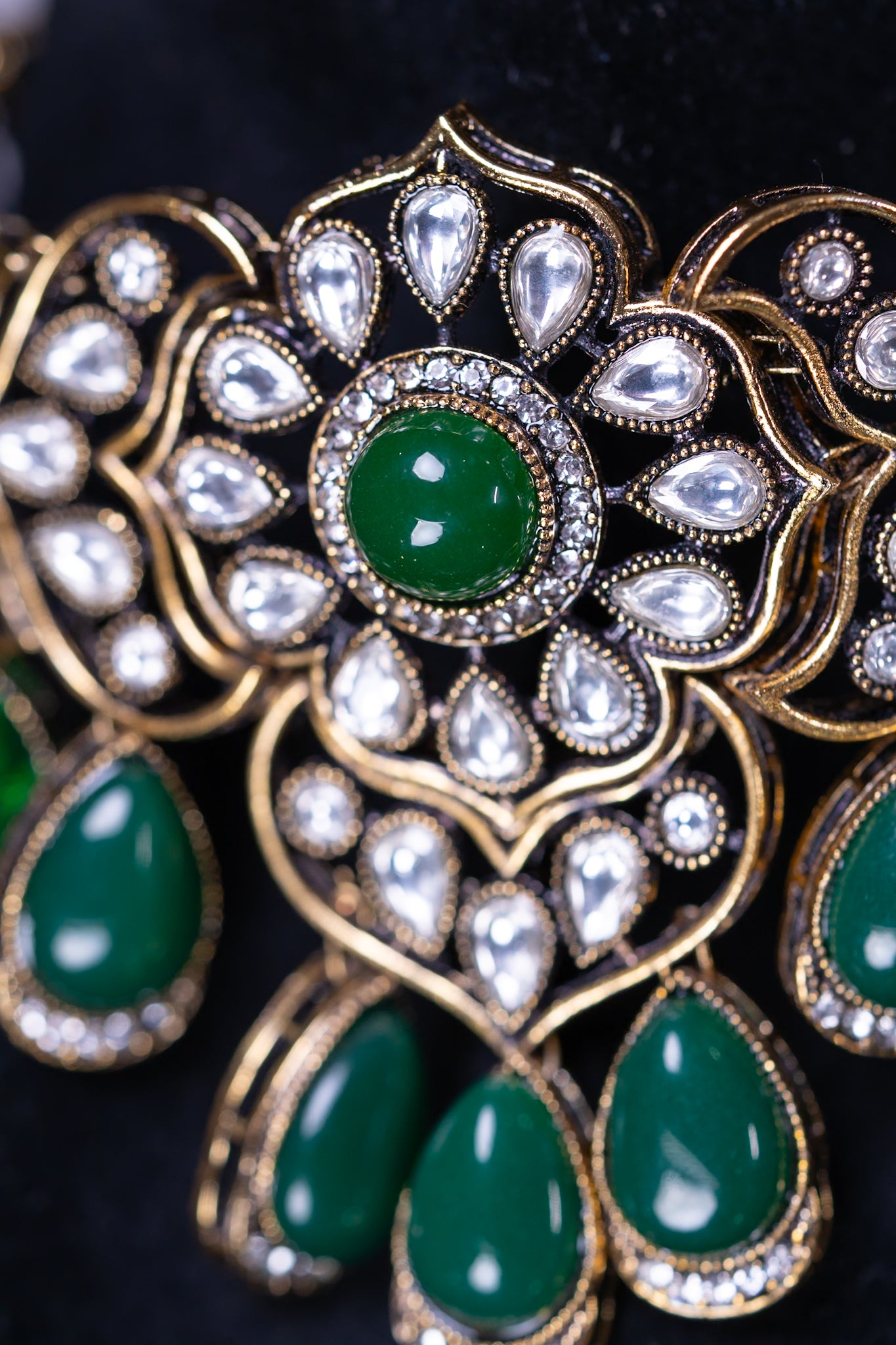 Choker Set Green Stone and Kundan Polki Mehndi Gold Plated  with Earrings