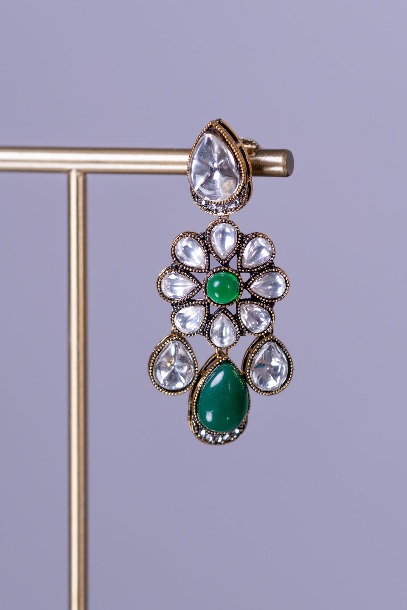 Choker Set Green Stone and Kundan Polki Mehndi Gold Plated  with Earrings
