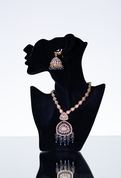 Royal Blue Kundan Polki Long Necklace with Jhumka