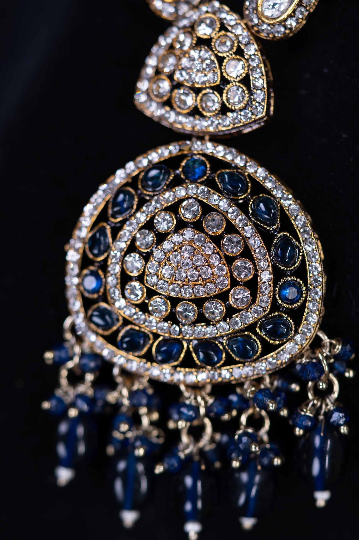 Royal Blue Kundan Polki Long Necklace with Jhumka