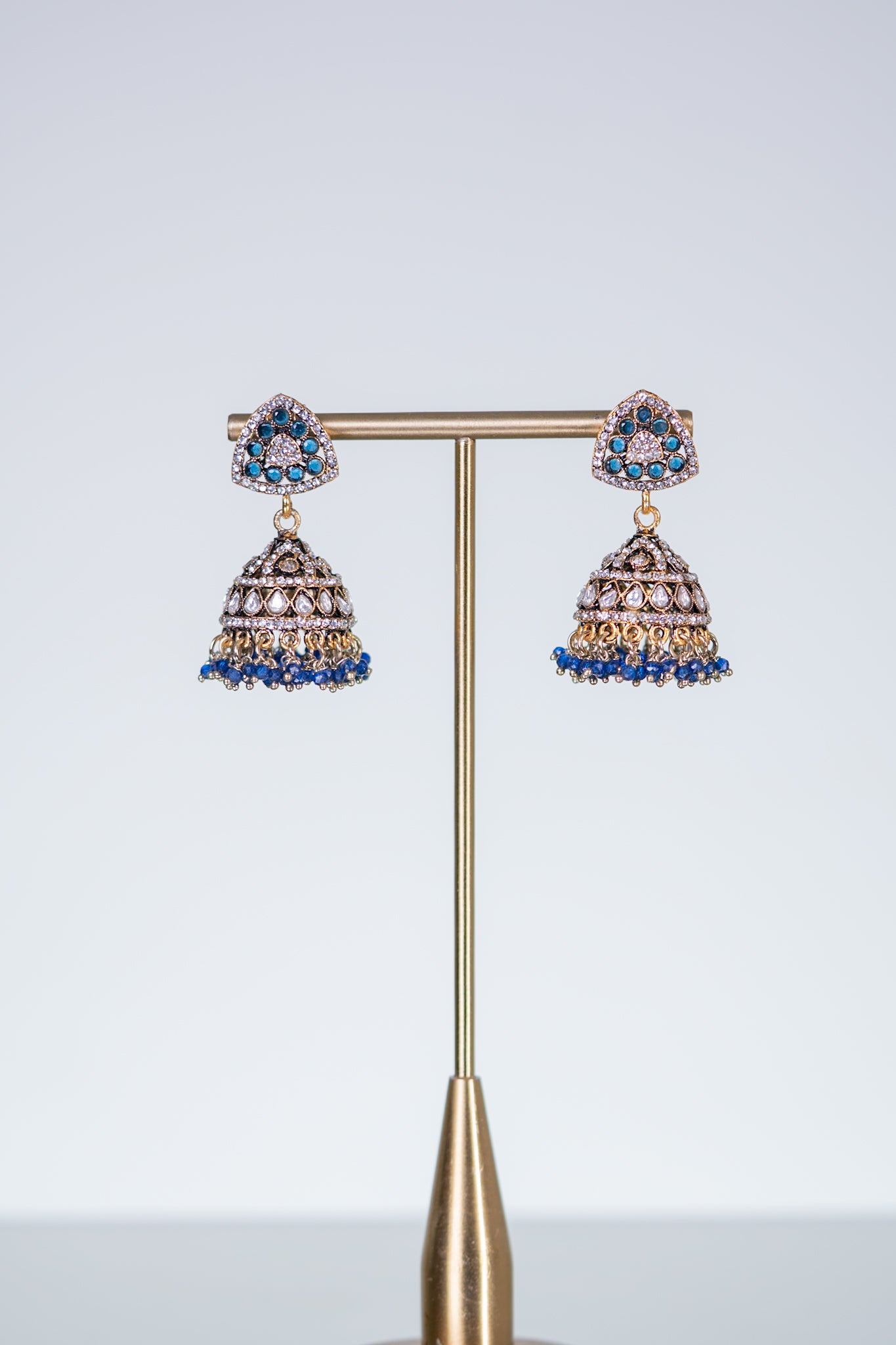 Royal Blue Kundan Polki Long Necklace with Jhumka