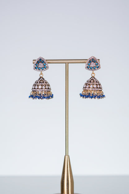 Royal Blue Kundan Polki Long Necklace with Jhumka