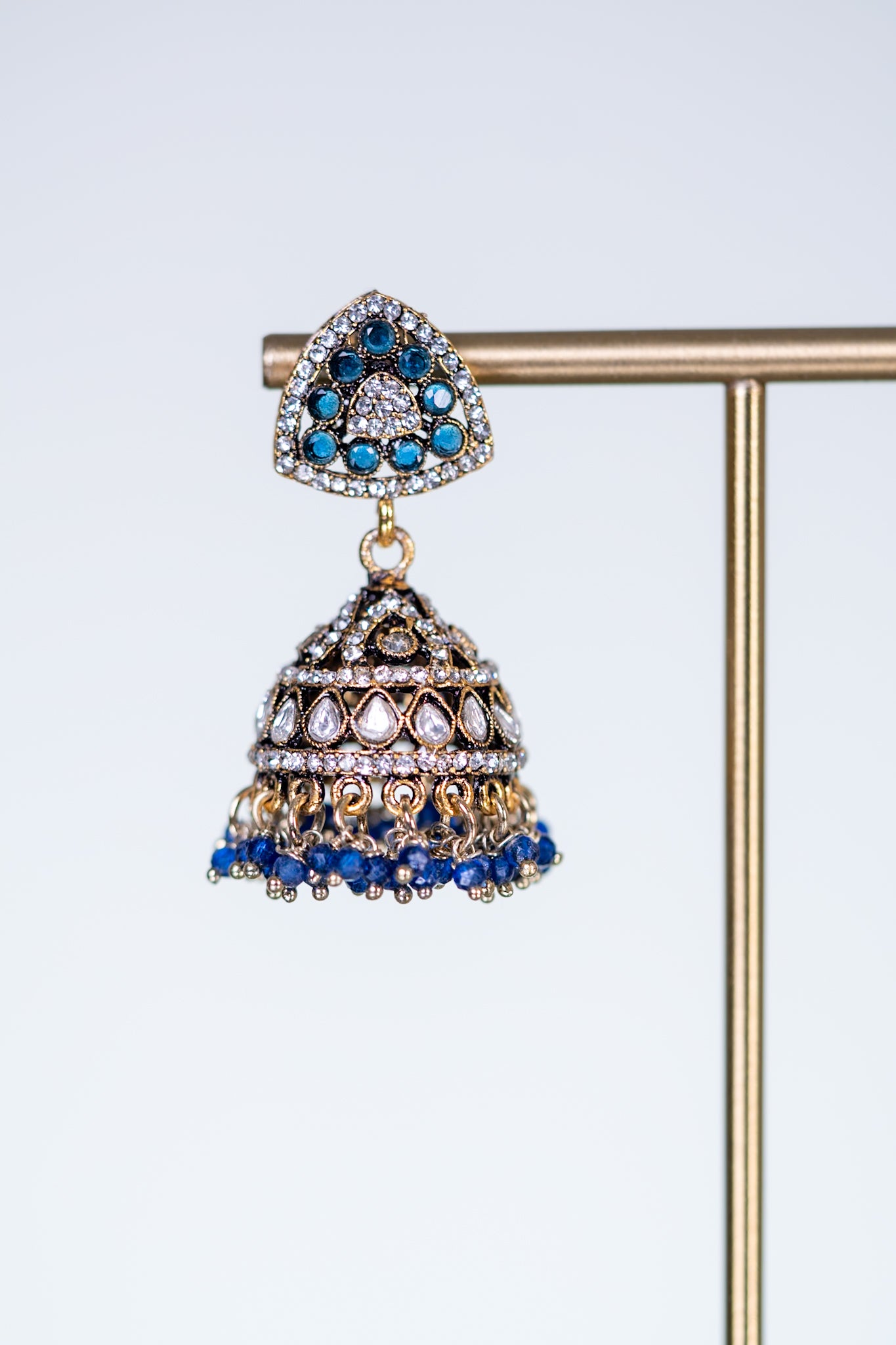 Royal Blue Kundan Polki Long Necklace with Jhumka