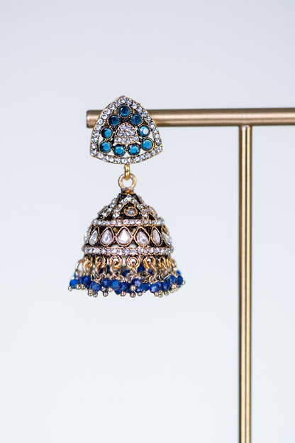 Royal Blue Kundan Polki Long Necklace with Jhumka