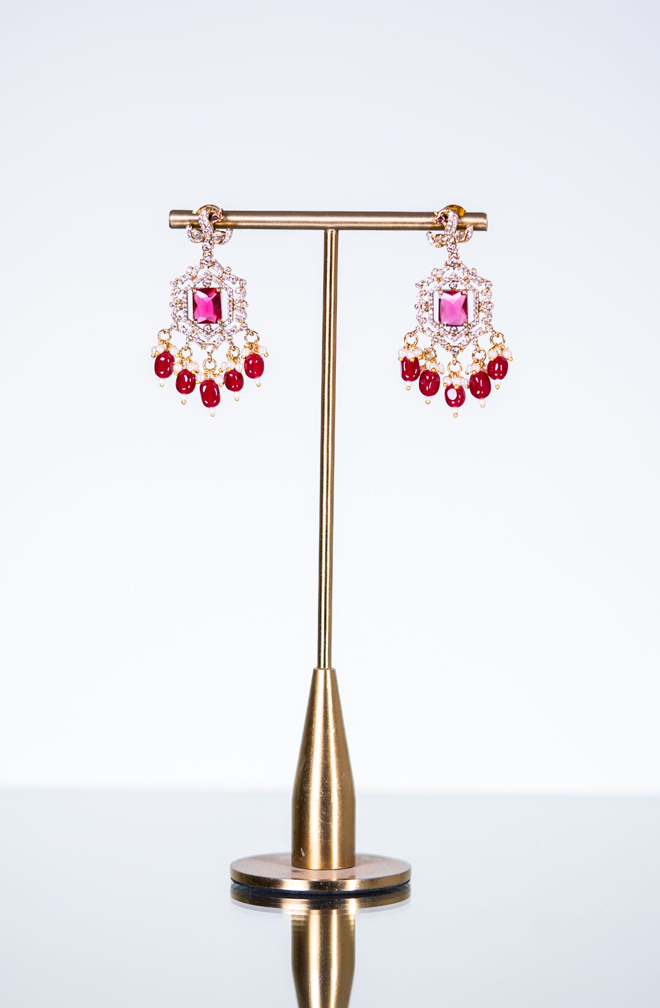 Red Stone Short Necklace with Dangler Earrings