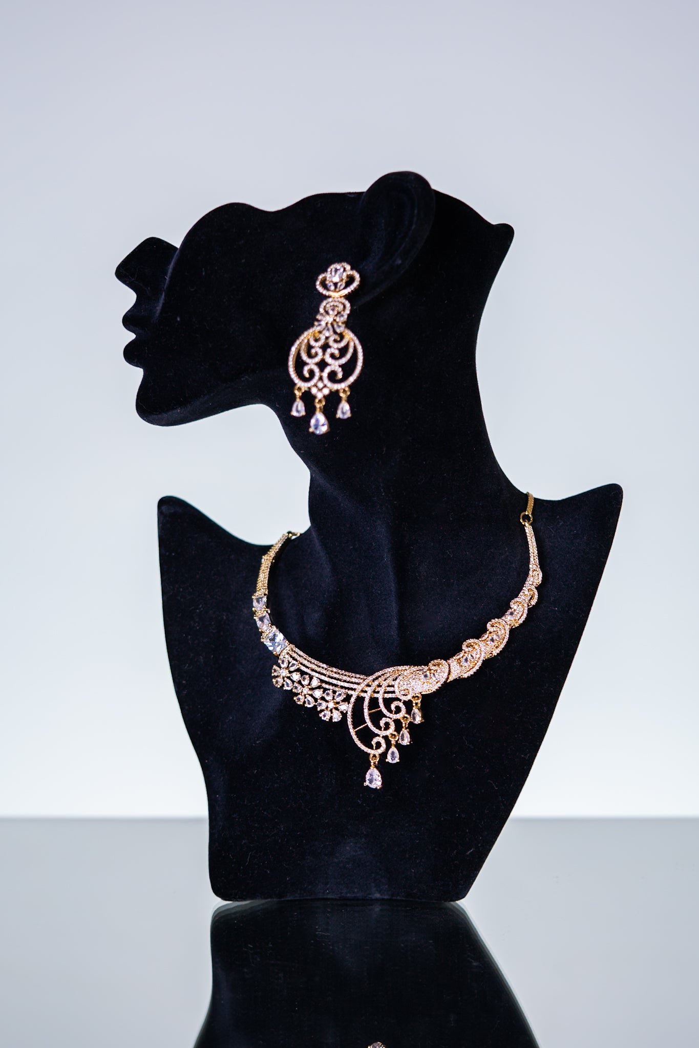 18KT Gold Plated studded CZ Stones Necklace with Earrings