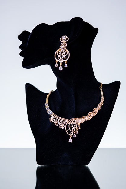 18KT Gold Plated studded CZ Stones Necklace with Earrings