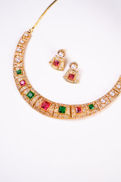 Arabian Multi Color Gold Plated Necklace with Earrings