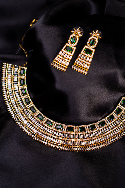 Egyptian Riveria Green Emarald with 18KT Gold Plated Necklace set with Earrings